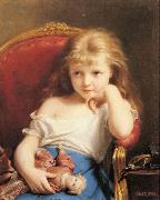 Fritz Zuber-Buhler Young Girl Holding a Doll France oil painting artist
